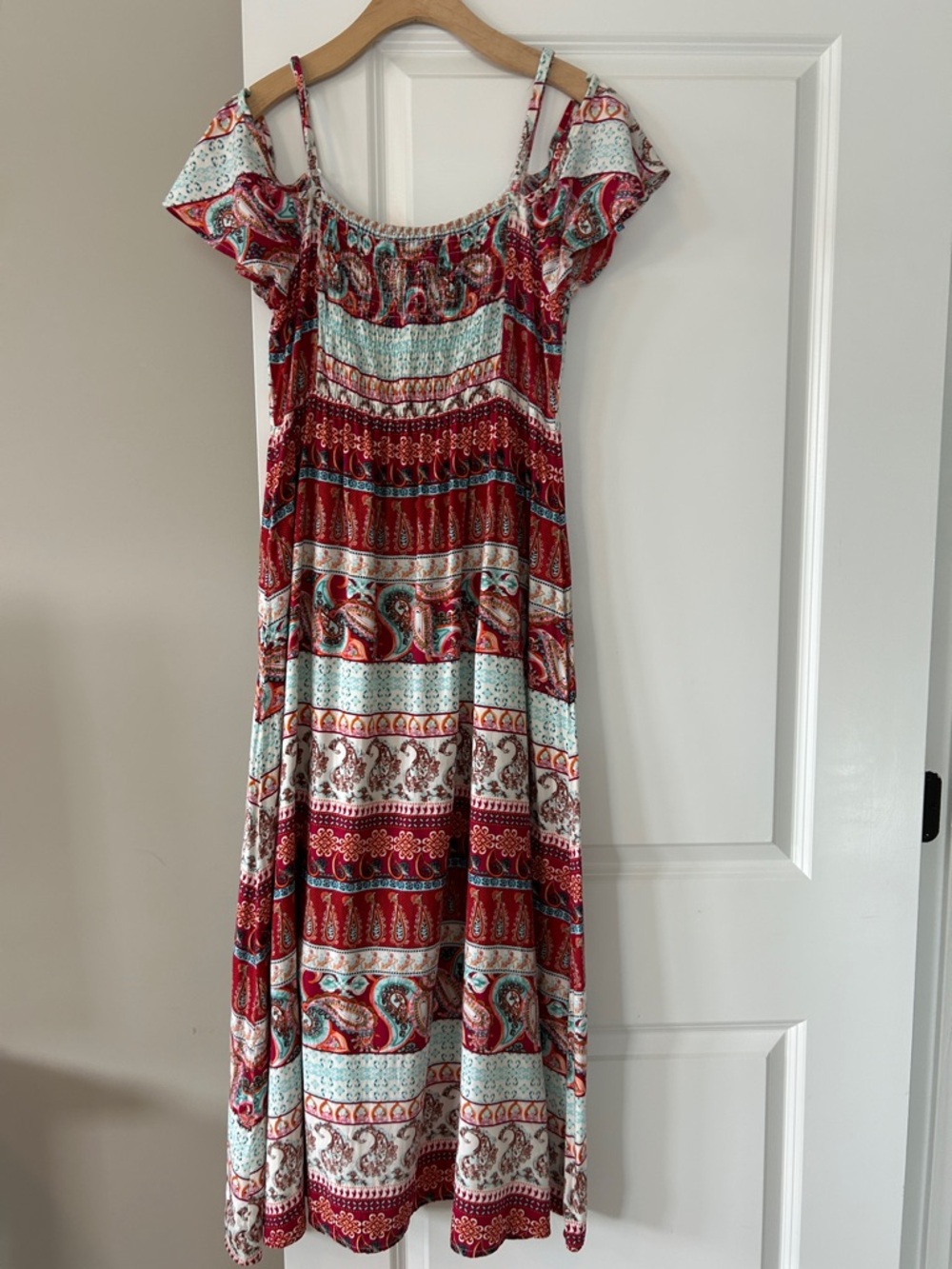 Magic Boho Flutter Sleeve Maxi Dress w Mirrors, Embroidery Sz M w MEASUREMENTS - Picture 11 of 14